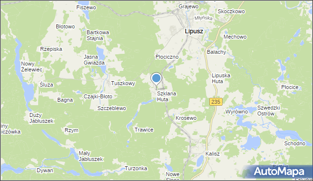 mapa Szklana Huta, Szklana Huta gmina Lipusz na mapie Targeo